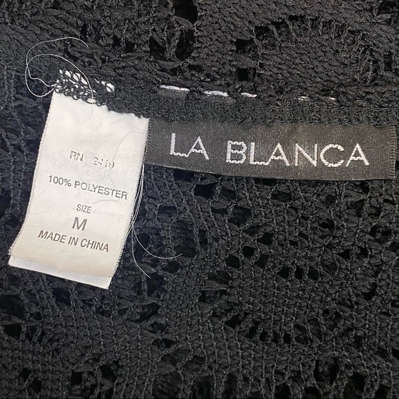 La Blanca | Black Crochet Floral Lace Sleeveless Tunic Swim Bikini Coverup Top - Picture 6 of 7